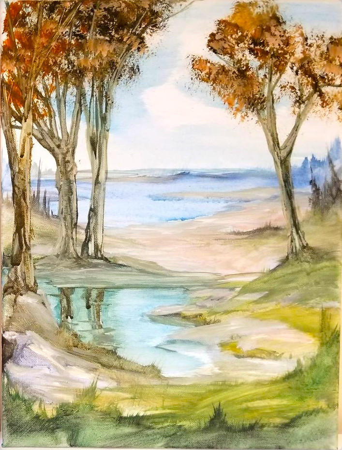 Fall 2021 Reedy Shores 2 - 12"x16" Gouache on Canvas