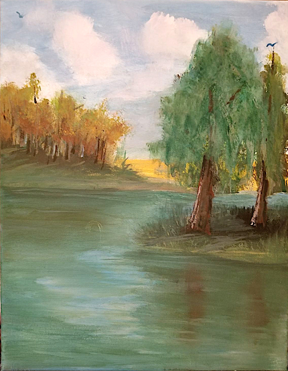 Fall 2021 Willow Pond - 11"x14" Gouache on Canvas