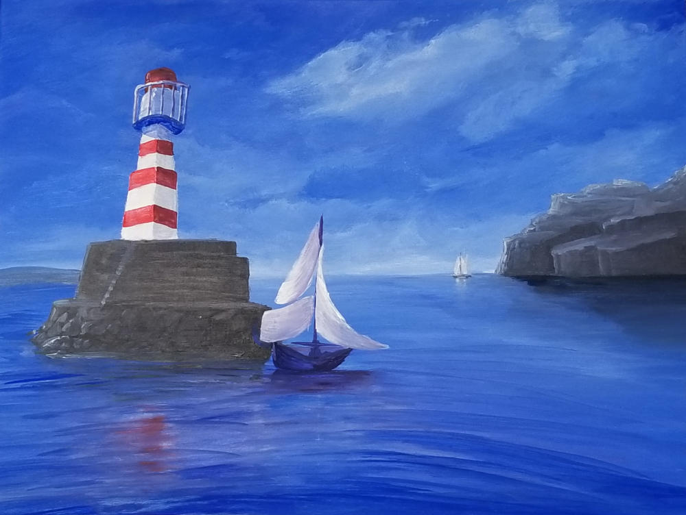 Spring 2021 Ocean Lighthouse - 24"x18" Acrylic on Canvas